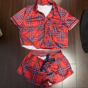 RED PLAID PAJAMA SHORT SET FROM GARAGE SIZE SMALL